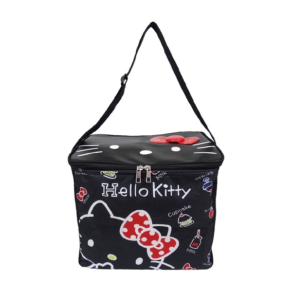 小禮堂 Hello Kitty 箱型側背保冷袋 (黑大臉) 4711198-671816