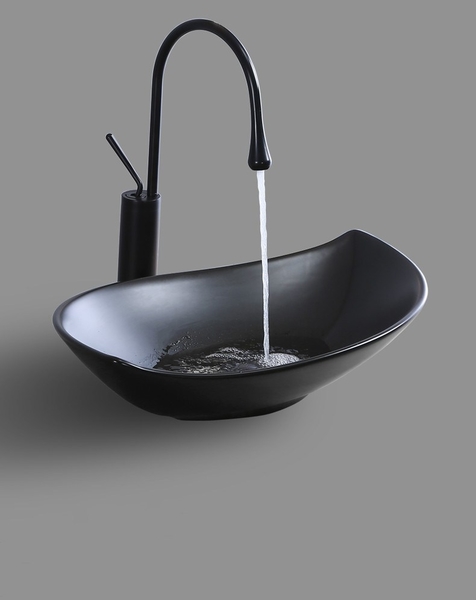 【麗室衛浴】個性創意C-271 柳葉形陶瓷台上盆+經典黑色水滴龍頭