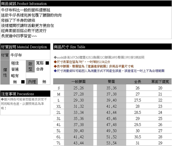 牛仔裙--經典素面撞色車邊裙襬開衩牛仔長裙(S-7L)-Q82眼圈熊中大尺碼 product thumbnail 10