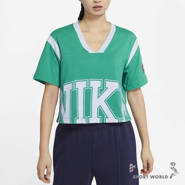 Nike 女裝 短袖 棉質 寬鬆 短版 印花 綠【運動世界】DQ6596-370