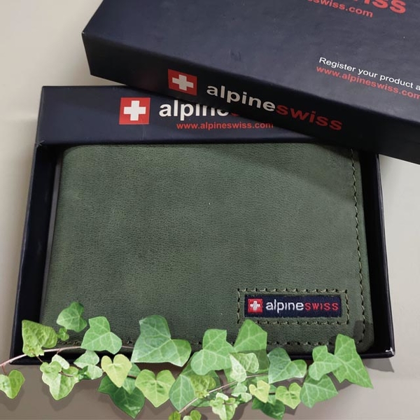【ALPINE SWISS】瑞士+ 男皮夾 短夾 麂皮 品牌盒裝／仿舊軍綠（單鈔夾） product thumbnail 7