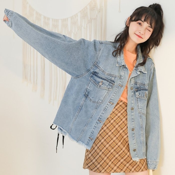 FINDSENSE G6 韓國時尚潮流 2019春款新品綁帶百搭牛仔外套女寬鬆復