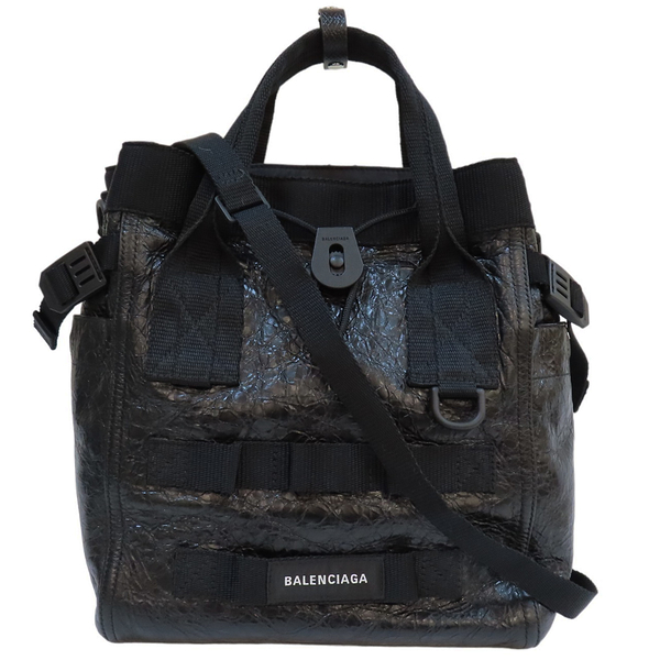 【二手名牌BRAND OFF】BALENCIAGA 巴黎世家 黑色 羊皮 爆裂紋 小型 Army 托特包 644029