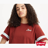 Levis 女款 復古寬鬆版短袖T恤 / 中短版寬袖設計 / 草寫刺繡Logo 磚紅