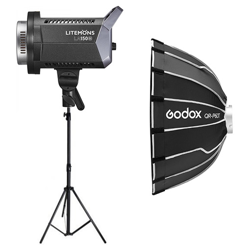 GODOX 神牛 LA150 BI LED補光燈+QR-P60T 拋物線柔光罩+網格+280CM燈架 單燈組 product thumbnail 2