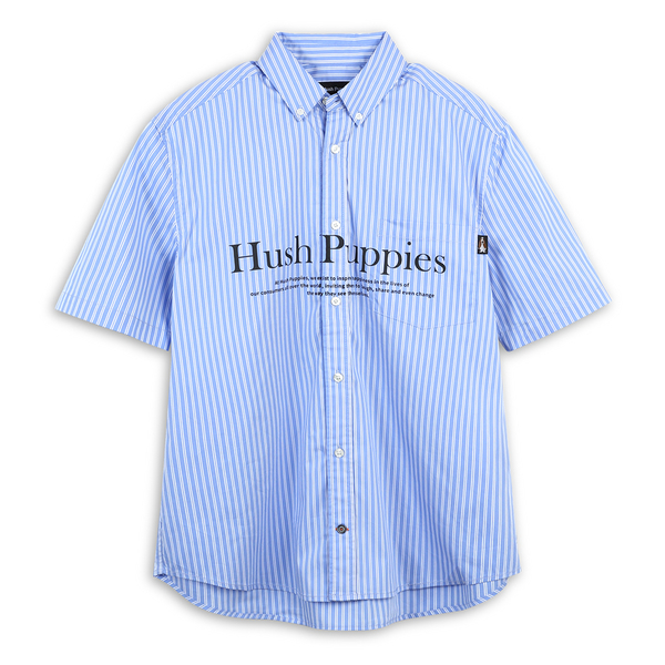 Hush Puppies 襯衫 男裝簡約配色直條紋品牌英文印花寬版短袖襯衫 product thumbnail 2