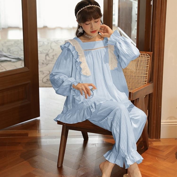 女士公主風睡衣秋冬長袖針織棉復古宮廷甜美可愛韓版家居服套裝 雙11全館免運