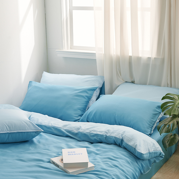 床包兩用被組 / 雙人【素色天絲-冰河藍】含兩件枕套 60支天絲 戀家小舖台灣製AAU215