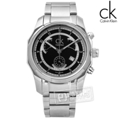 CK / K7731104 / 日系時尚獨特逆跳式三眼計時不鏽鋼手錶 黑色 42mm
