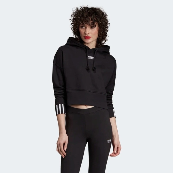 ADIDAS CROPPED HOODIE 女裝 長袖 連帽 休閒 短版 棉質 基本款 黑【運動世界】EJ8537 product thumbnail 2