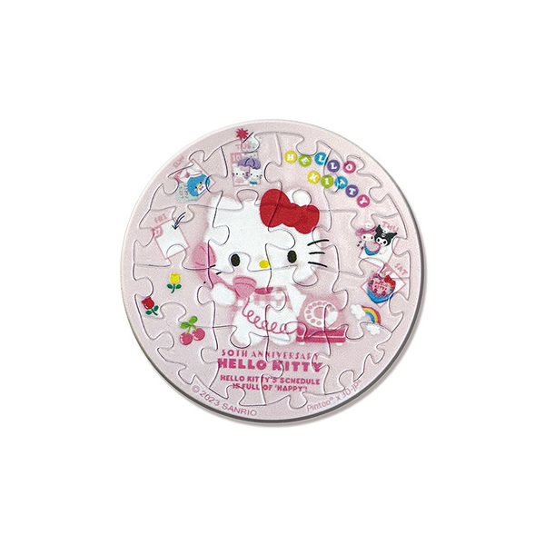 Hello Kitty【50周年】拼圖磁鐵16片-愛的熱線(圓)