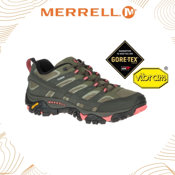 【MERRELL 女 MOAB 2 GORE-TEX《橄綠/粉橘》】41106/登山鞋/休閒鞋/功能鞋/健行/戶外