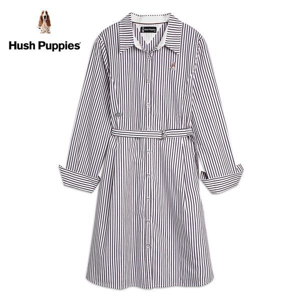 Hush Puppies 洋裝 女裝簡約直條紋綁帶襯衫洋裝 product thumbnail 2