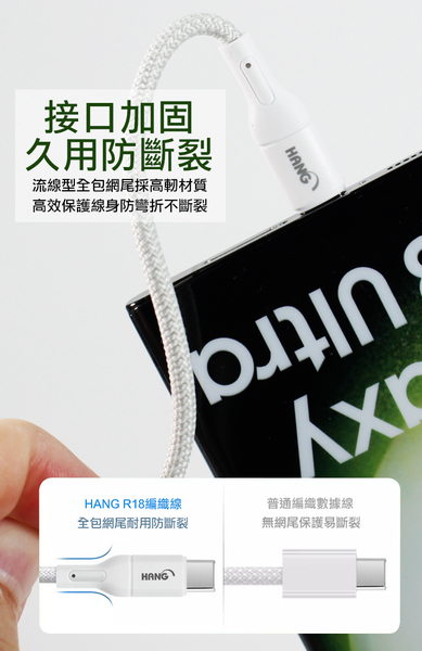 HANG R18 高密編織 Type-C USB 3.4A快充充電線100cm-3入 product thumbnail 8