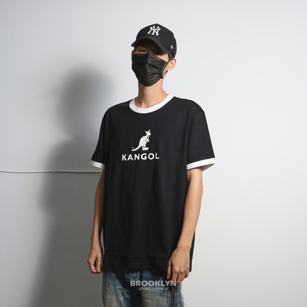 KANGOL 短袖 短T 袋鼠 黑 滾白邊 大LOGO 男 (布魯克林) 6125101420