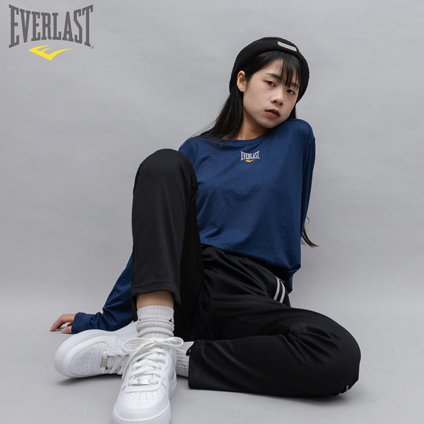 EVERLAST 長袖 深藍 LOGO 機能 吸排 薄長T 女 4952107180