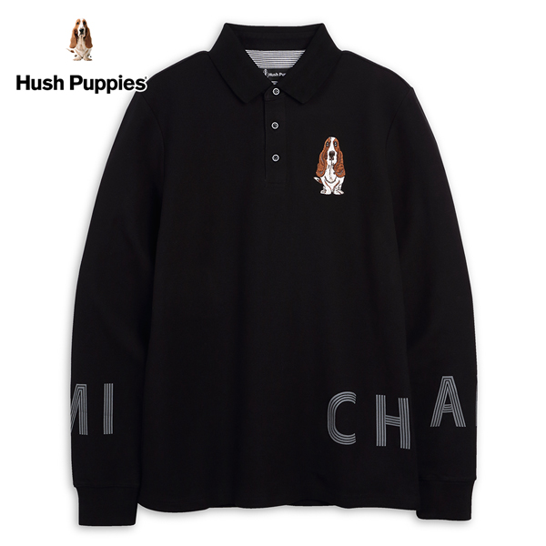 Hush Puppies POLO衫 男裝跨印線條字母刺繡狗長袖POLO衫