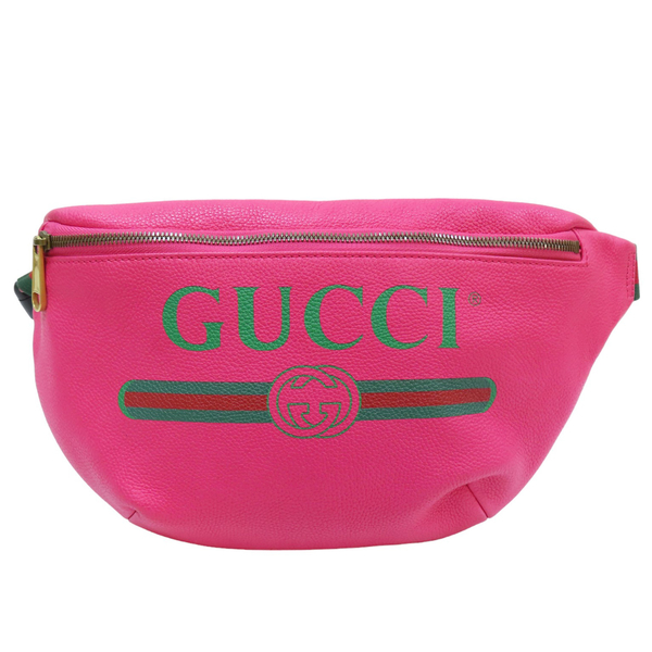 【二手名牌BRAND OFF】GUCCI 古馳 桃紅色 牛皮 PRINT系列 腰包 530412