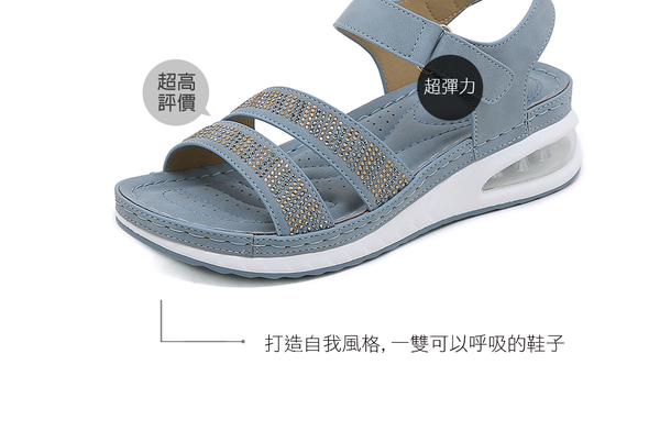 涼鞋 耀眼燙鑽魔鬼氈釋壓氣墊鞋(藍)＊0101shoes【18-321-2b】【現貨+預購】 product thumbnail 4