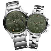 MVMT / 28000199-D.28000192-D / 簡約風格 日本機芯 礦石強化玻璃 不鏽鋼手錶 情人對錶 綠色 44mm+38mm