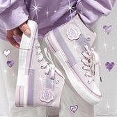 高筒鞋 星黛紫板鞋泫雅鞋子女潮鞋網紅忘羨鞋2020夏款高筒紫色帆布鞋