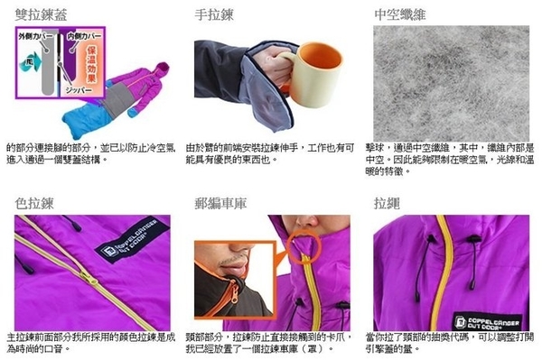丹大戶外【doppelganger】日本營舞者 穿著睡三件式5℃化纖保暖人型露營睡袋 S1-81 紫藍