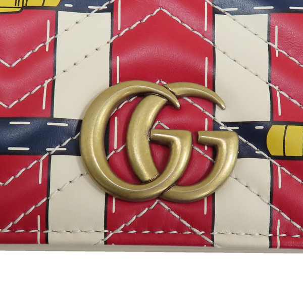 【二手名牌BRAND OFF】GUCCI 古馳 紅白色 牛皮 山形紋 Trompe L'Oeil 扣式短夾 金扣 46482 product thumbnail 5