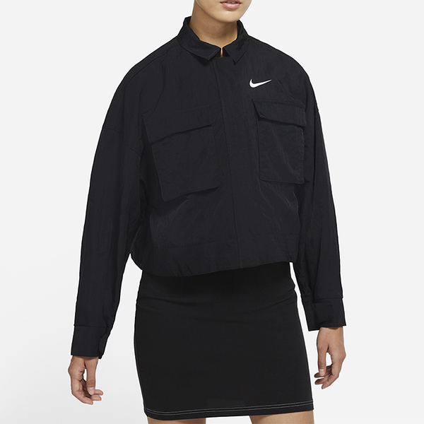 Nike SPORTSWEAR ESSENTIAL 女裝 外套 休閒 寬版 短版 梭織 大口袋 黑【運動世界】DM6244-010
