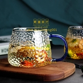 420ml 日式錘紋玻璃杯女家用簡約水杯耐熱帶把茶杯泡茶喝水杯子【輕奢時代】