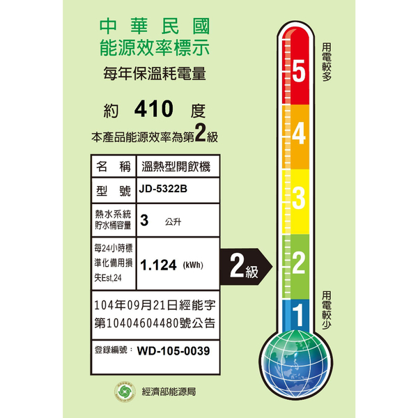 晶工牌 10.2L溫熱全自動開飲機 JD-5322B 台灣製 product thumbnail 4