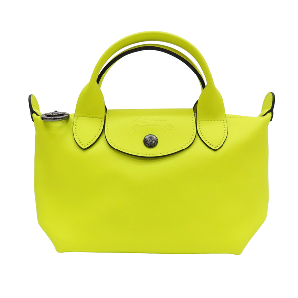 【二手名牌BRAND OFF】LONGCHAMP 瓏驤 檸檬黃 牛皮 LE PLIAGE XTRA MINI 兩用包 Lime