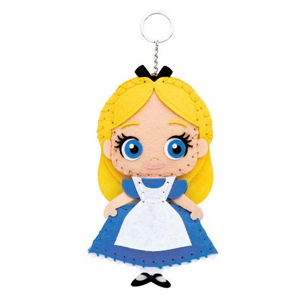 小禮堂 迪士尼 愛麗絲夢遊仙境 愛麗絲 DIY不織布玩偶鑰匙圈 (藍綠款) 4971413-018677