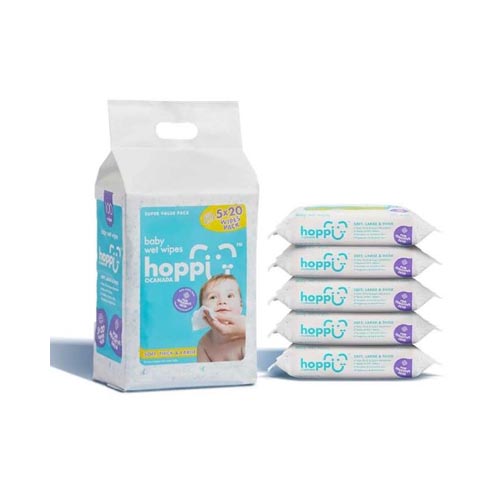 Hoppi純水嬰兒濕紙巾20抽x5包【愛買】 product thumbnail 2