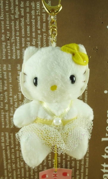 【震撼精品百貨】Hello Kitty 凱蒂貓~絨毛鎖圈-芭蕾圖案-黃色