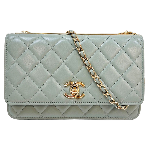 【二手名牌BRAND OFF】CHANEL 香奈兒 湖水綠 羊皮 TRENDY CC WOC 肩背包 金扣