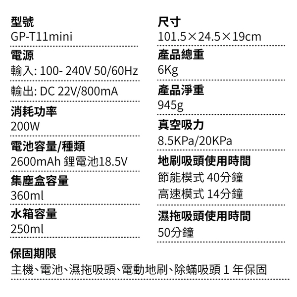 【原廠限量贈 HEAP濾網3入組】GPLUS GP-T11 mini 濕拖無線吸塵器 product thumbnail 11