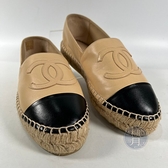 BRAND楓月 CHANEL 香奈兒 MG29762 米色 羊皮 草編鞋 #37 平底鞋 休閒鞋 女鞋