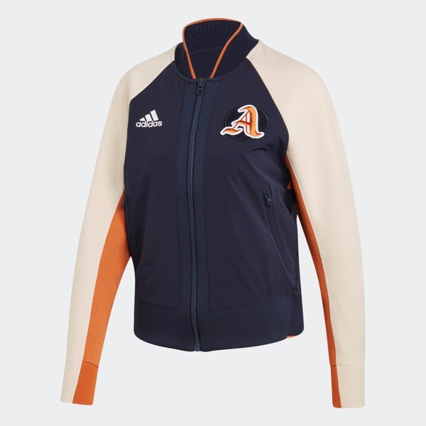 ADIDAS VRCT JACKET 女裝 外套 立領 休閒 拼接 拉鍊口袋 深藍 米色【運動世界】DX8420