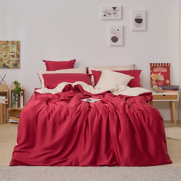 戀家小舖 永恆系列-楓葉紅 雙人床包 60支天絲 三件組含兩件枕套 台灣製