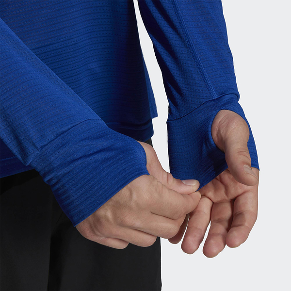 Adidas 男 長袖 慢跑 運動 拇指孔 吸濕排汗 藍 HL5983
