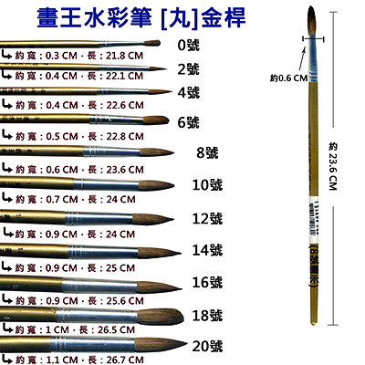 【庫存福利出清品】A畫王14號水彩筆 丸金桿 (NOD)