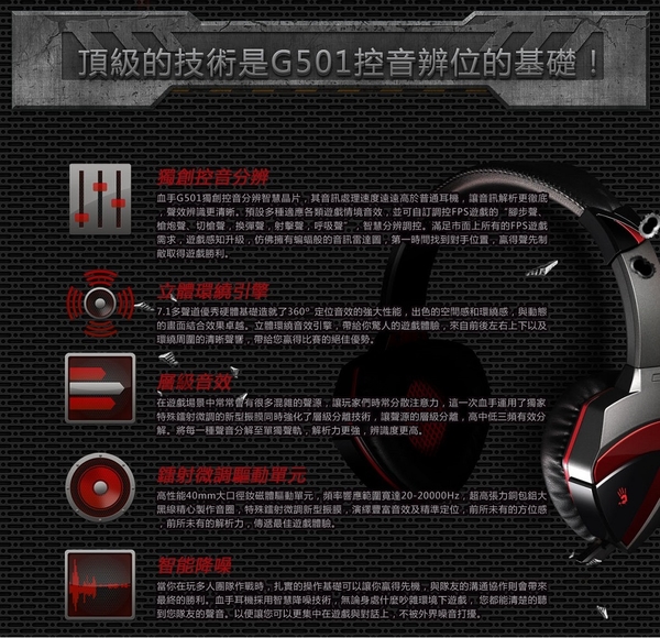 A4 雙飛燕 Bloody G501 控音辦位7.1遊戲耳麥 買就送 HF-501N 耳機架 product thumbnail 7