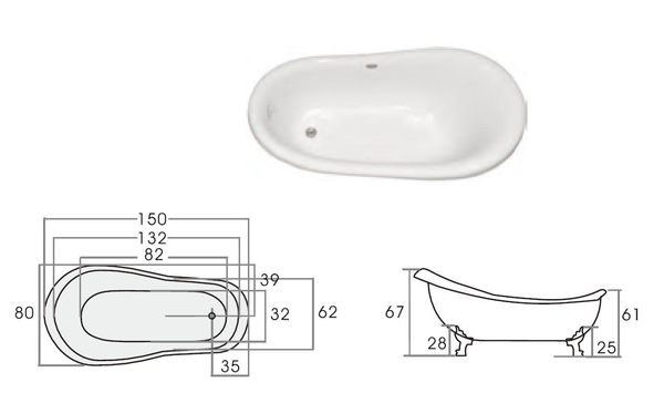 【麗室衛浴】BATHTUB WORLD 古典壓克力浴缸 LS-1478 150*80*67cm product thumbnail 2