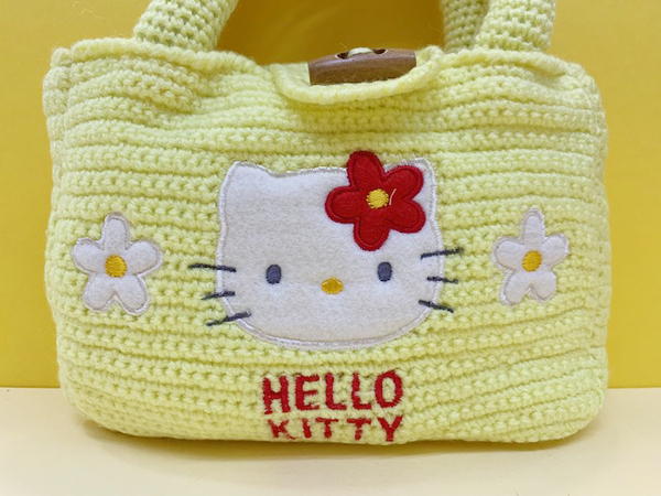 【震撼精品百貨】Hello Kitty 凱蒂貓~kitty 編織手提袋/收納袋-黃#79201