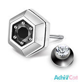 AchiCat 925純銀耳環 復古六角形 栓扣式耳環 兩面皆可戴 抗過敏鋼耳針 送刻字 黑鋯款 GS7067