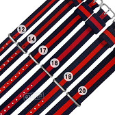 Watchband / 12.14.17.18.19.20 mm / DW 各品牌通用 時尚撞色 不鏽鋼扣頭 尼龍錶帶 藍x紅 ＃828-31-BRB-S