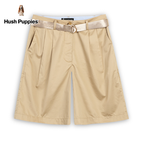 Hush Puppies 短褲 女裝素色打折休閒五分短褲(附腰帶)