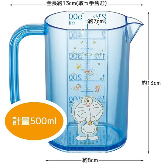 小禮堂 哆啦A夢 日製 單耳塑膠量杯 透明量杯 烘焙量杯 500ml (藍 眨眼) 4973307-529962 product thumbnail 3