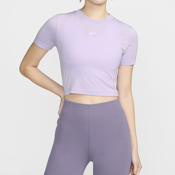 NIKE AS W NSW TEE ESSNTL SLIM CRP L 粉紫色 上衣 女款 短袖上衣 運動 短版 FB2874-511