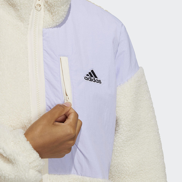 Adidas 女裝 立領外套 拼接 絨毛 口袋 米紫【運動世界】HD0363 product thumbnail 6